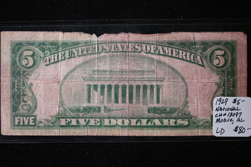 1929 $5, National Currency, Mobile, AL., Store Sale 091016