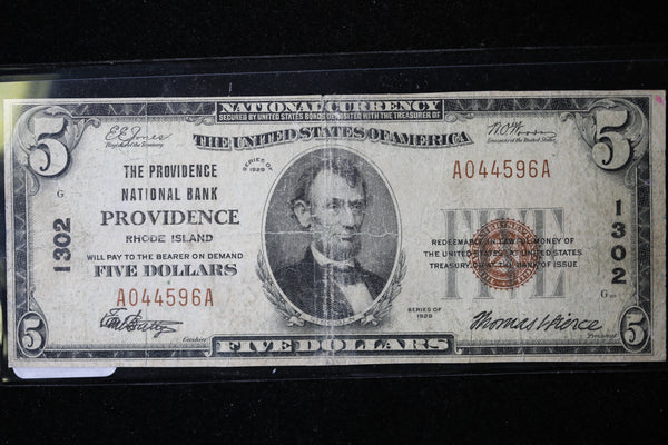 1929 $5  National Currency, Providence, RI., Store Sale 091021