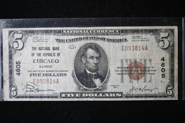 1929 $5  National Currency, Chicago, IL, Store Sale 091028