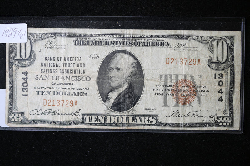 1929 $10  National Currency, San Francisco, CA., Store Sale 091031