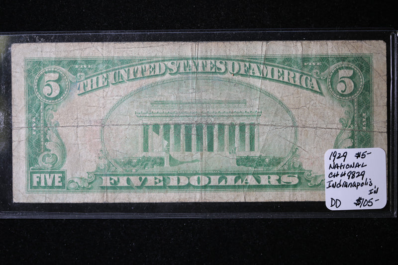 1929 $5  National Currency, Indianapolis, IN., Store Sale 091037