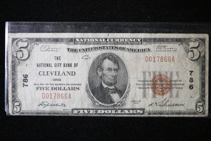 1929 $5  National Currency, Cleveland, OH, Store Sale 091039