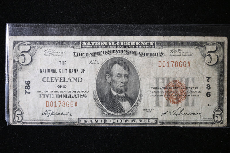 1929 $5  National Currency, Cleveland, OH, Store Sale 091039