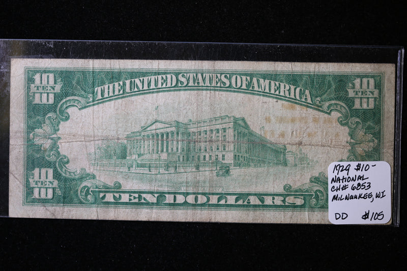 1929 $10 National Currency, Milwaukee, WI., Store Sale 091044