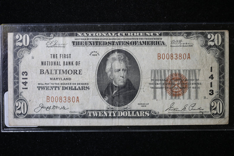 1929 $20 National Currency, Baltimore, MD., Store Sale 091046