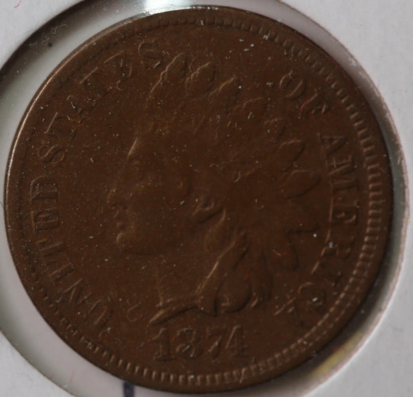 1874 Indian Head Cent, Circulated Coin VF Details, Store #83113