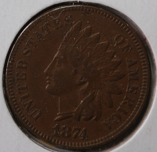 1874 Indian Head Cent, Circulated Coin Nice Details, Store #83114