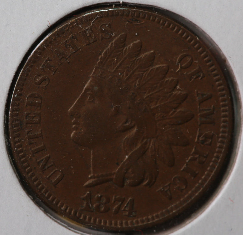 1874 Indian Head Cent, Circulated Coin Nice Details, Store