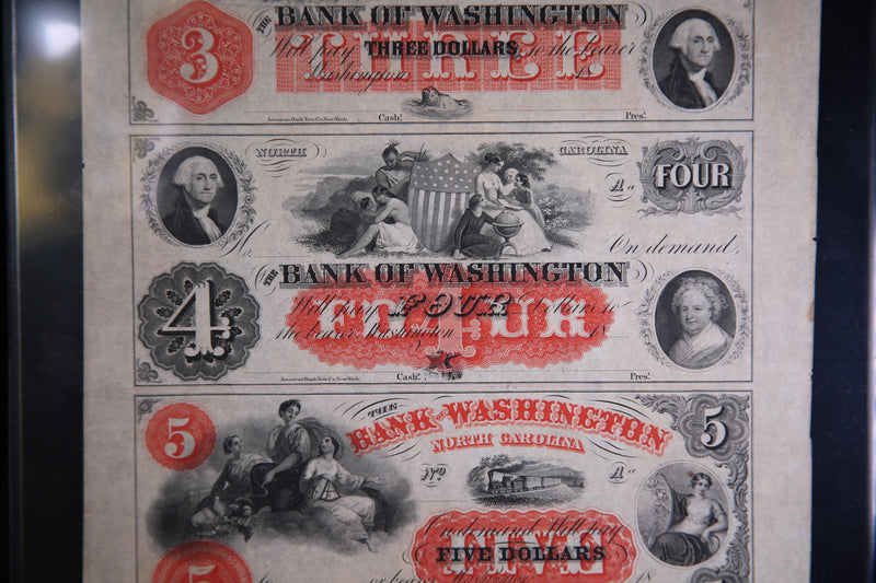 1800's Bank of Washington, N.C., Full Sheet., Obsolete Currency, Store Sale 093205