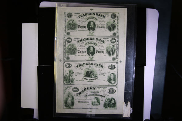 1860's Richmond Virginia., Full Sheet.,  Obsolete Currency, Store Sale 093220
