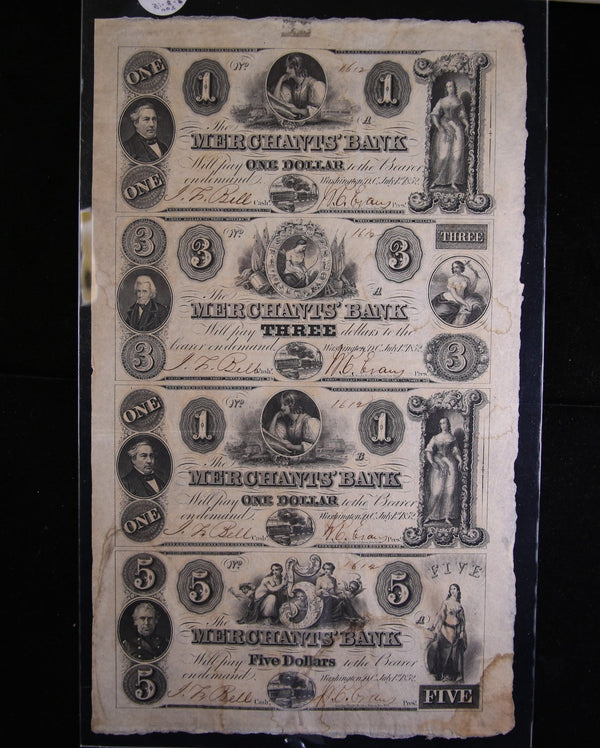 1852 Washington D.C., Full Sheet.,  Obsolete Currency, Store Sale 093221