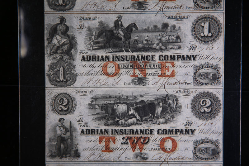 1800's Adrian Mich., Full Sheet.,  Obsolete Currency, Store Sale 093231