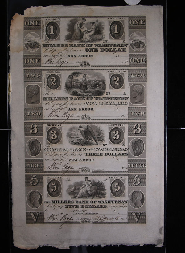 1800's Ann Arbor, Michigan.,  Full Sheet.,  Obsolete Currency, Store Sale 093235