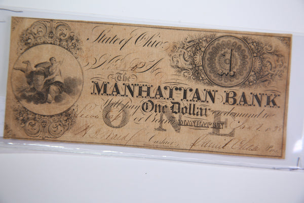 1838 Manhattan Bank, Ohio, Obsolete Currency, Store Sale 0932109