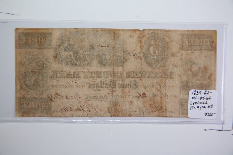 1837 Palmyra, Michigan., Obsolete Currency, Store Sale 0932135