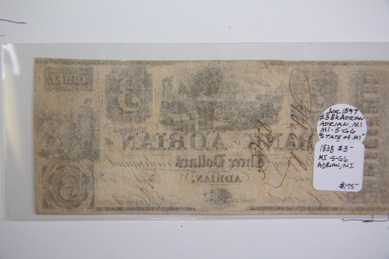 1838 ADRIAN Michigan., Obsolete Currency, Store Sale 0932178