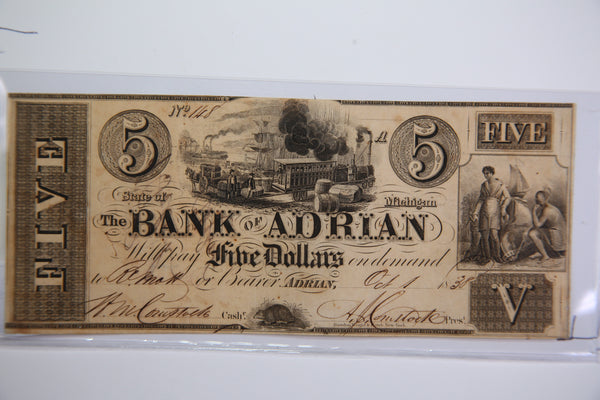 1838 ADRIAN Michigan., Obsolete Currency, Store Sale 0932180