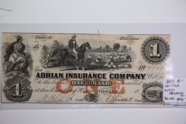 18__ ADRIAN Insurance, Michigan., Obsolete Currency, Store Sale 0932181