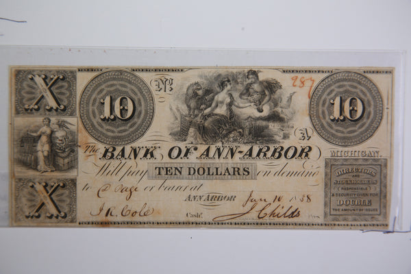 1838 Bank of Ann Arbor, $10,   Michigan.,  Obsolete Currency, Store Sale 0932192