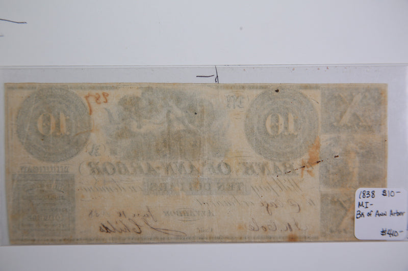 1838 Bank of Ann Arbor, $10,   Michigan.,  Obsolete Currency, Store Sale 0932192