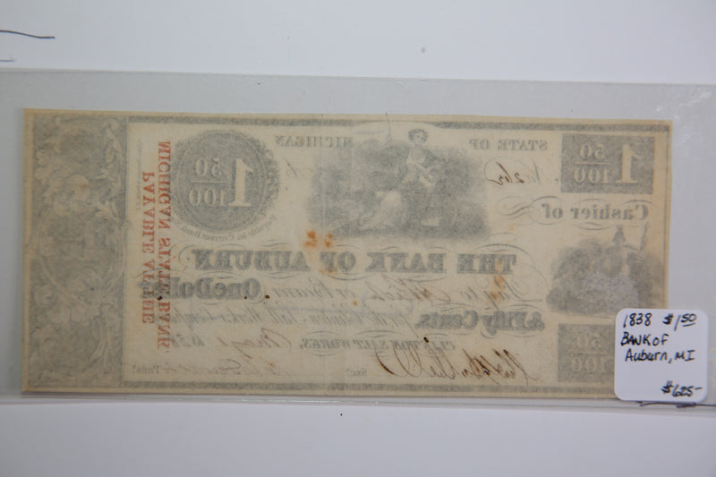 1838 Bank of Auburn, $1.50,  Michigan.,  Obsolete Currency, Store Sale 0932197