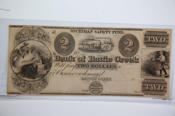 18__ Bank of Battle Creek, $2,  Michigan.,  Obsolete Currency, Store Sale 0932200