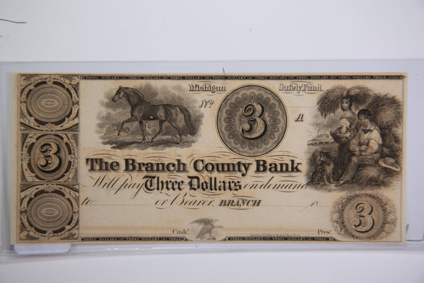 18__ Branch County,  Michigan.,  $3 Obsolete Currency, Store Sale 0932212