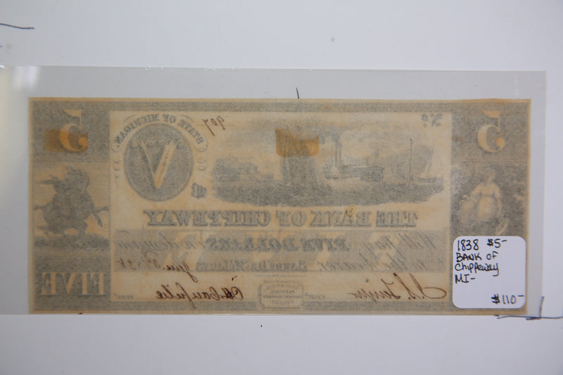 1838 Sault De St Mary's., Michigan., $5. Obsolete Currency, Store Sale 0932235