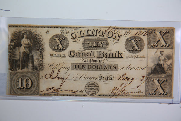 1837 Pontiac., Michigan.$10. Obsolete Currency, Store Sale 0932248