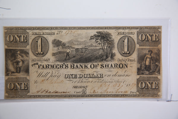 1837 Sharon, Michigan., $1., Obsolete Currency,  Store Sale 0932273