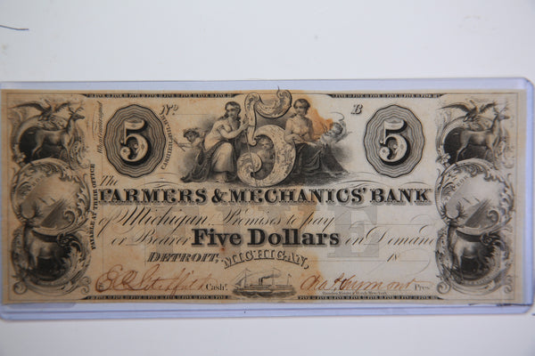 18__ Detroit, Michigan., $5., Obsolete Currency,  Store Sale 0932279
