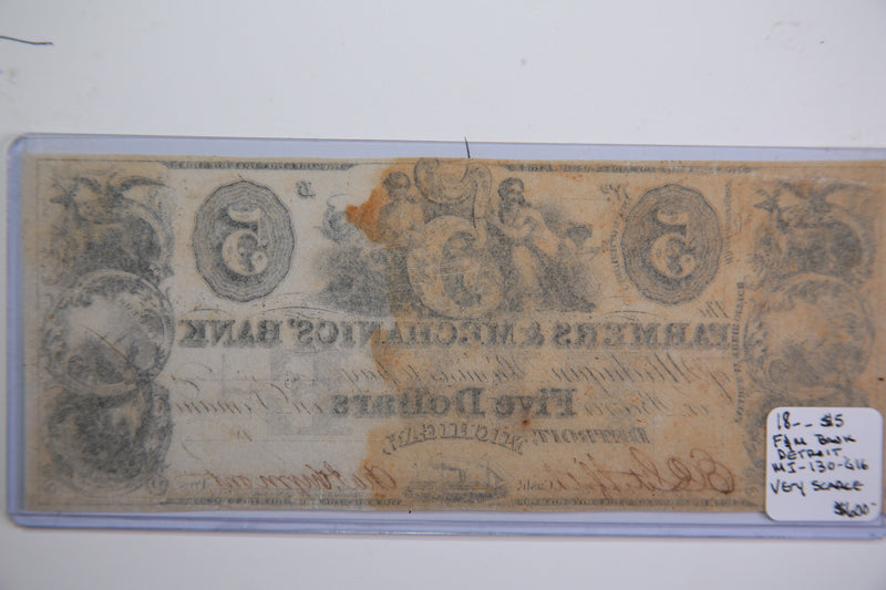 18__ Detroit, Michigan., $5., Obsolete Currency,  Store Sale 0932279