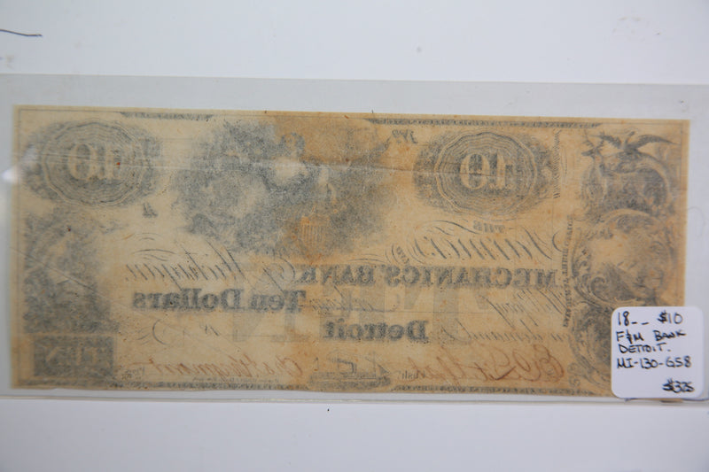 18__ Detroit, Michigan., $10., Obsolete Currency,  Store Sale 0932281