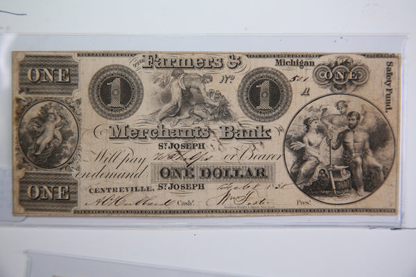 1838 St Joseph, Michigan., $1, Obsolete Currency,  Store Sale 0932286