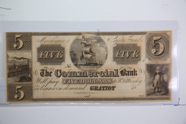 18__ $5 Gratiot, Michigan., Obsolete Currency,  Store Sale 0932293