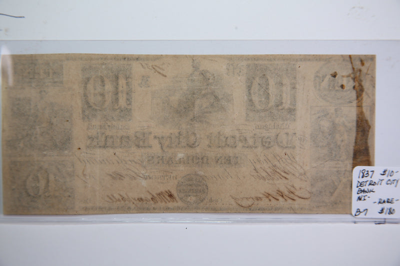 1837 $10, Detroit, Michigan., Obsolete Currency,  Store Sale 0932312.