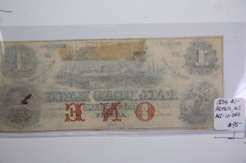 1854 $1 Adrian, Michigan., Obsolete Currency,  Store Sale 0932321.
