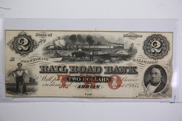 1854 $2 Adrian, Michigan., Obsolete Currency,  Store Sale 0932324.