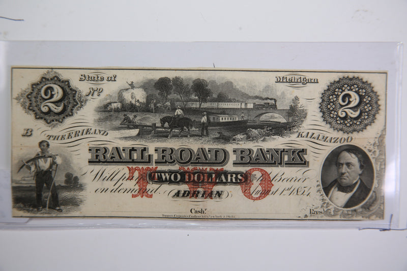 1854 $2 Adrian, Michigan., Obsolete Currency,  Store Sale 0932324.