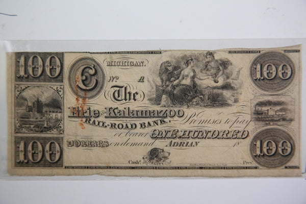 18__ $100 Adrian, Michigan., Obsolete Currency,  Store Sale 0932333.