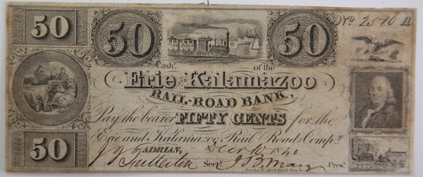 1840 .50 Cent Adrian, Michigan., Obsolete Currency,  Store Sale 0932335.