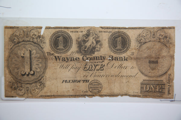 18__ $1 Plymouth, Michigan., Obsolete Currency,  Store Sale 0932352.