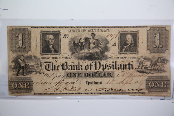 1837 $1, Ypsilanti, Michigan.,  Obsolete Currency,  Store Sale 0932364.