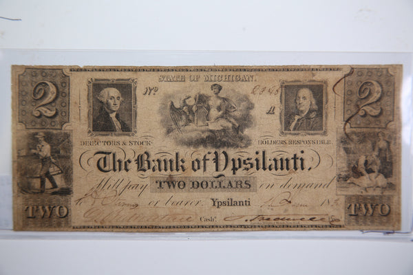 1837 $2, Ypsilanti, Michigan.,  Obsolete Currency,  Store Sale 0932365.