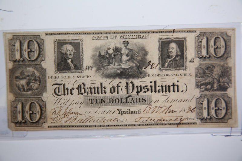1836 $10, Ypsilanti, Michigan., Obsolete Currency,  Store Sale 0932369.