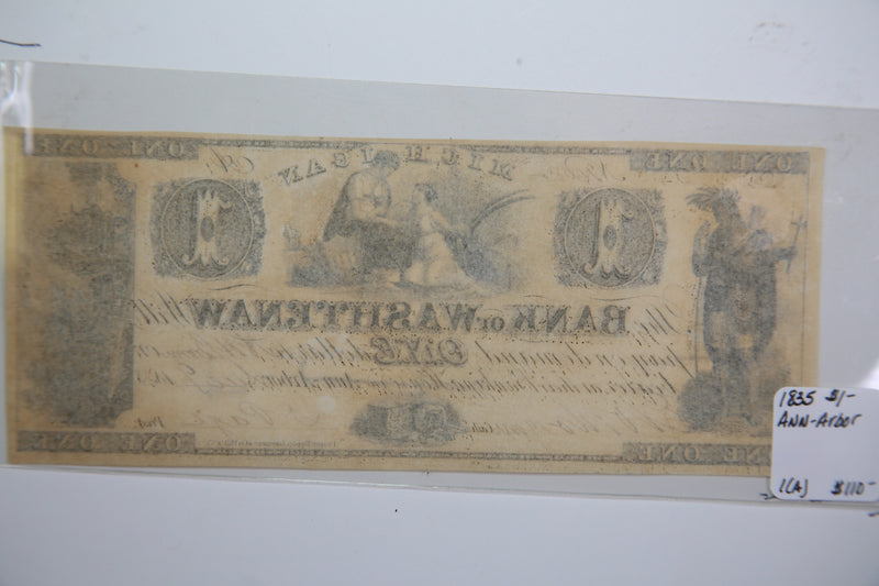 1835 $1, Ann Arbor,  Michigan., Obsolete Currency,  Store Sale 0932373