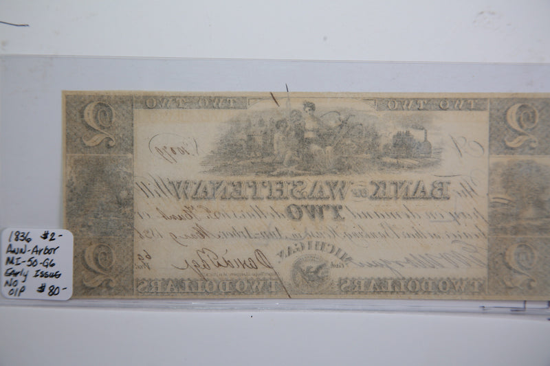 1836 $2, Ann Arbor,  Michigan., Obsolete Currency,  Store Sale 0932383