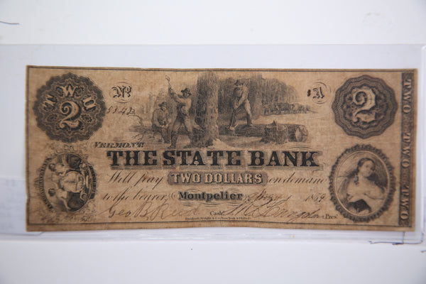 1836 $2, Ann Arbor,  Michigan., (Altered - Montpelier, Vermont) Obsolete Currency,  Store Sale 0932385