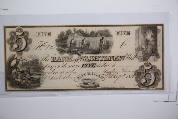 1835 $5, Ann Arbor,  Michigan., Obsolete Currency,  Store Sale 0932391