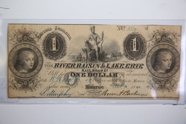 1840 $1, Monroe, Michigan., Obsolete Currency,  Store Sale 0932402